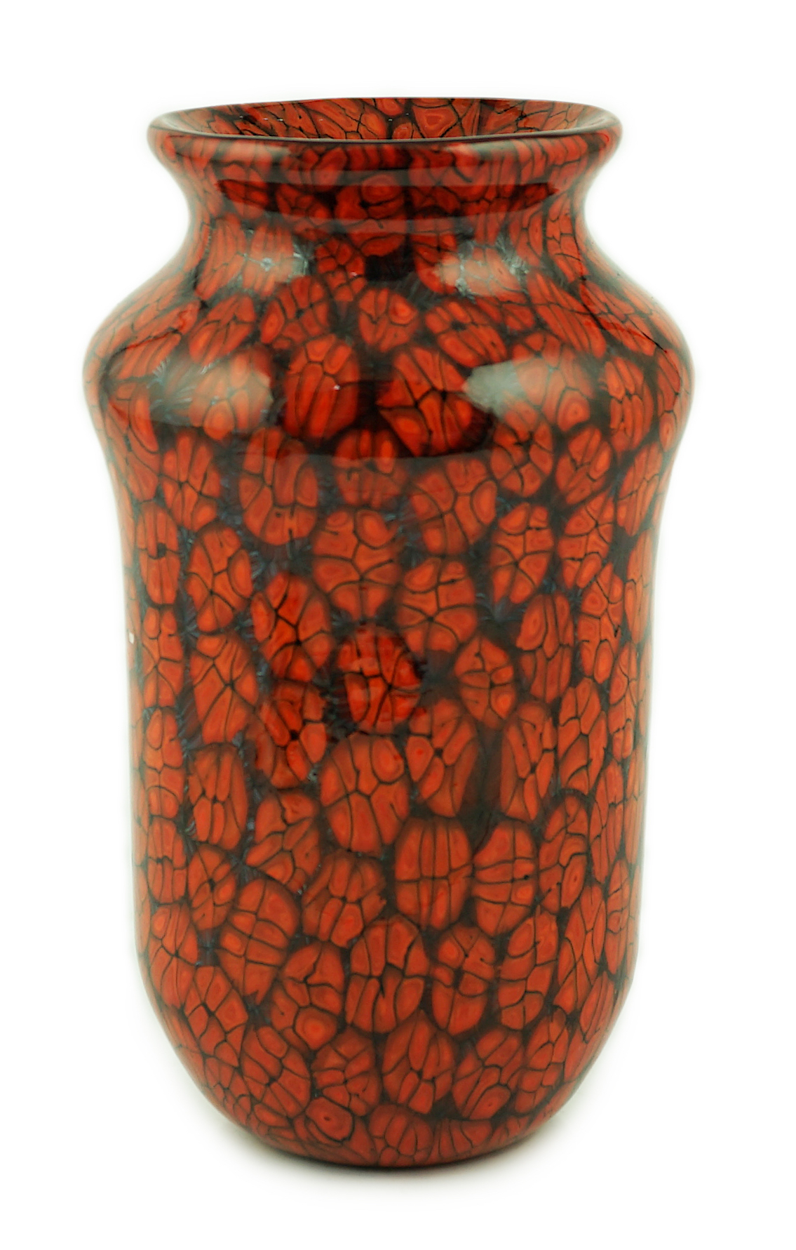 Vittorio Ferro (1932-2012), a Murano glass Murrine vase, in orange and black, signed, 26cm, Please note this lot attracts an additional import tax of 20% on the hammer price